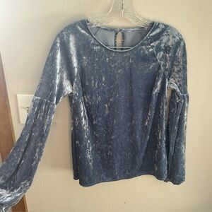 Crushed Velvet Puff Sleeve Top Women’s Keyhole Back Romantic Fairy Blouse XS